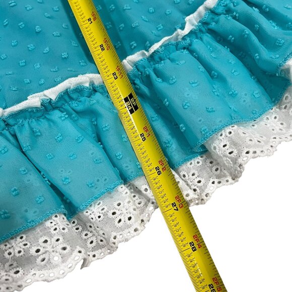 Mia Belle Girls 6/7 Ruffle Sleeveless Dress With White Lace Trim Turquoise - Picture 4 of 7
